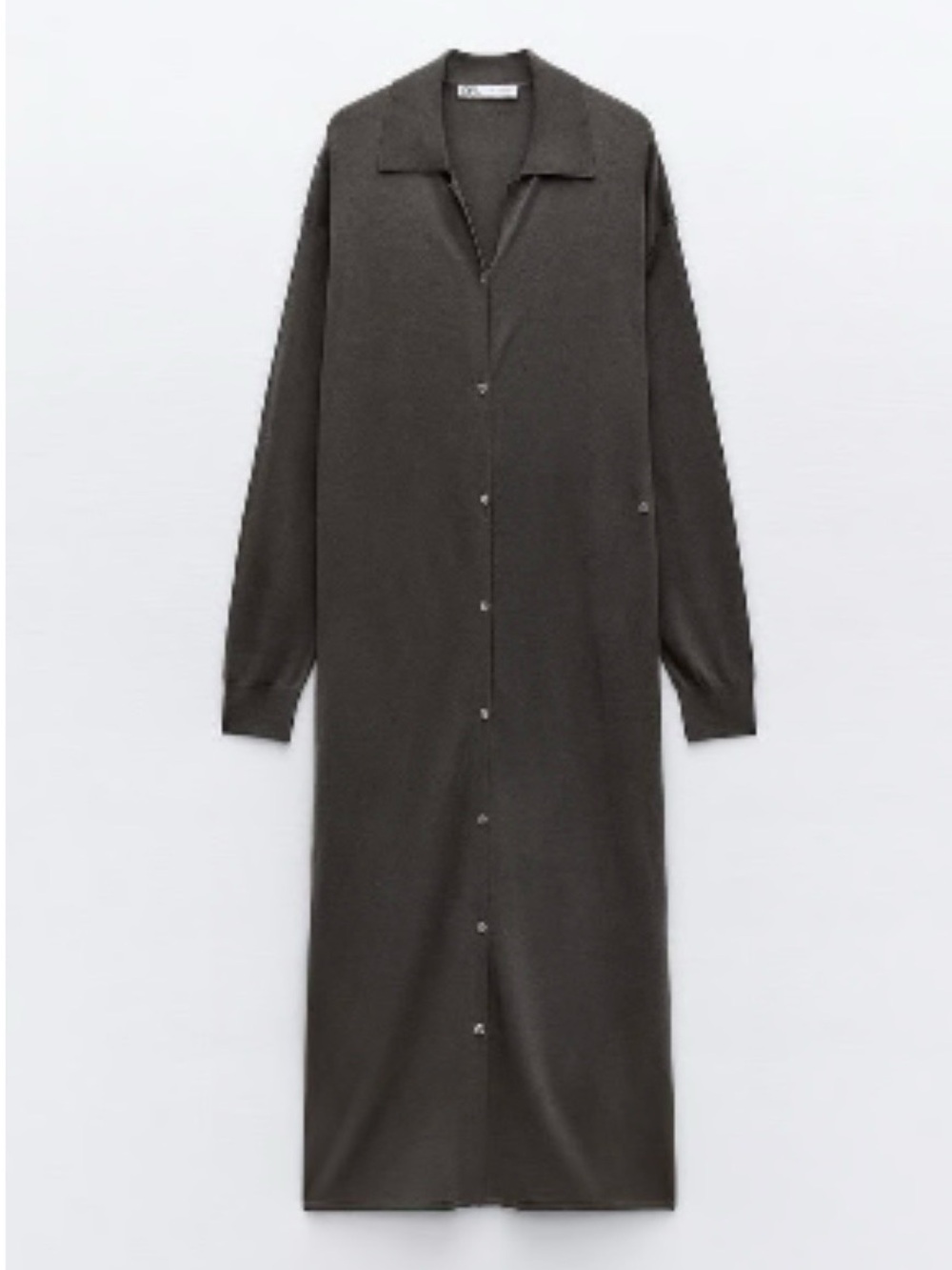 Zara size L Long Button-Up Collared Dress in grey stone